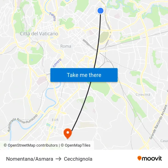 Nomentana/Asmara to Cecchignola map
