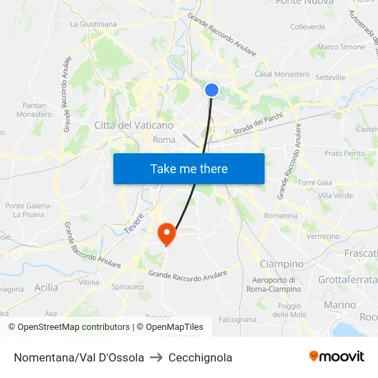 Nomentana/Val D'Ossola to Cecchignola map