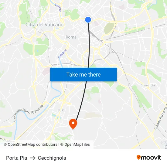 Porta Pia to Cecchignola map