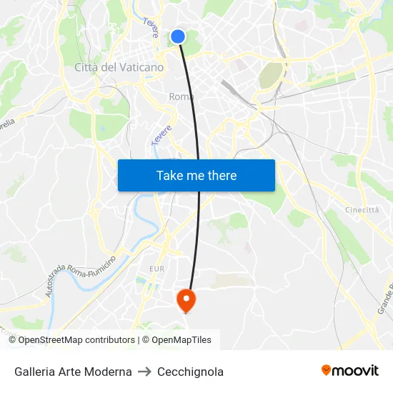 Galleria Arte Moderna to Cecchignola map