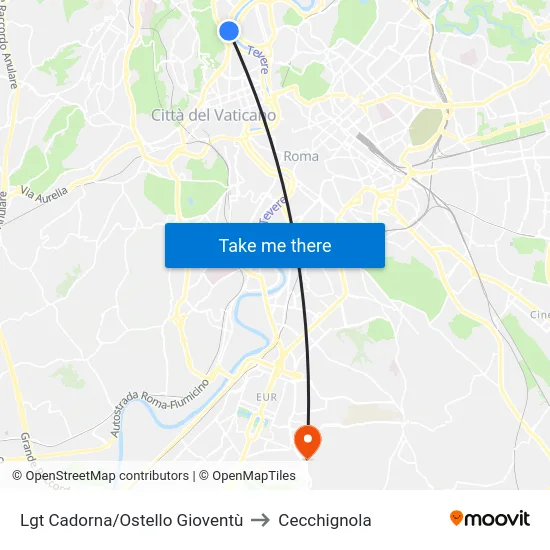 Lgt Cadorna/Ostello Gioventù to Cecchignola map