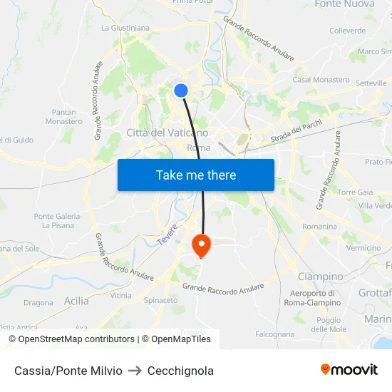 Cassia/Ponte Milvio to Cecchignola map