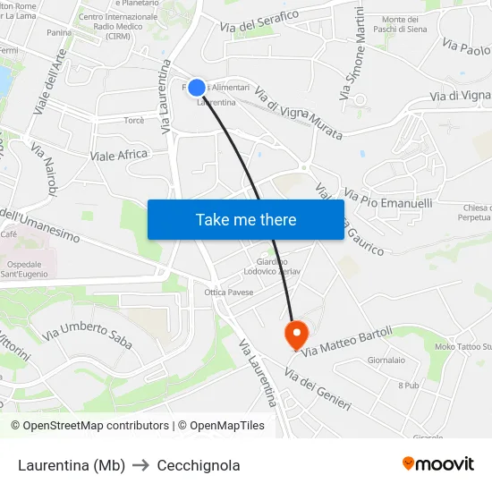 Laurentina (Mb) to Cecchignola map