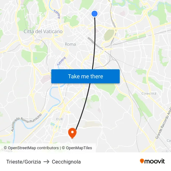 Trieste/Gorizia to Cecchignola map