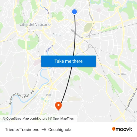 Trieste/Trasimeno to Cecchignola map
