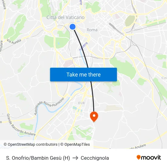 S. Onofrio/Bambin Gesù (H) to Cecchignola map