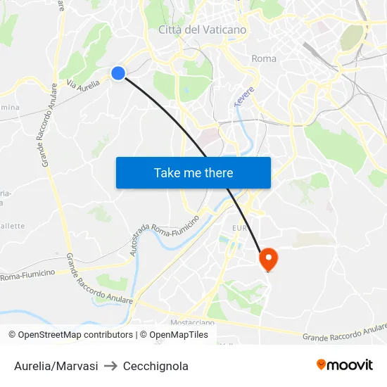Aurelia/Marvasi to Cecchignola map