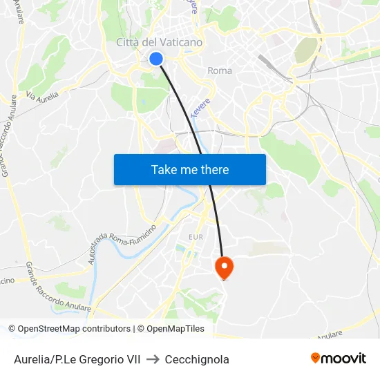 Aurelia/P.Le Gregorio VII to Cecchignola map