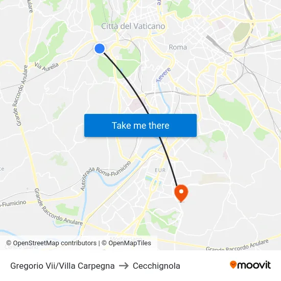 Gregorio Vii/Villa Carpegna to Cecchignola map