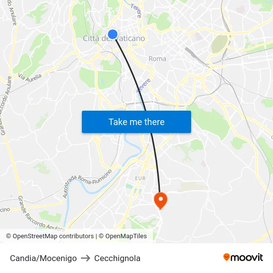 Candia/Mocenigo to Cecchignola map