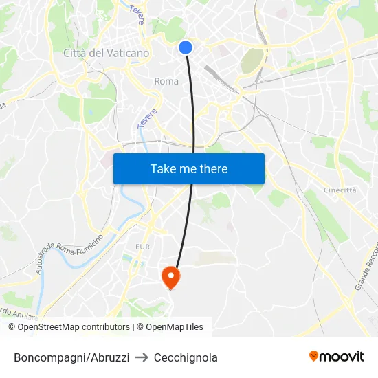 Boncompagni/Abruzzi to Cecchignola map