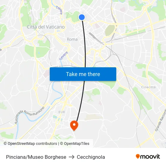 Pinciana/Museo Borghese to Cecchignola map