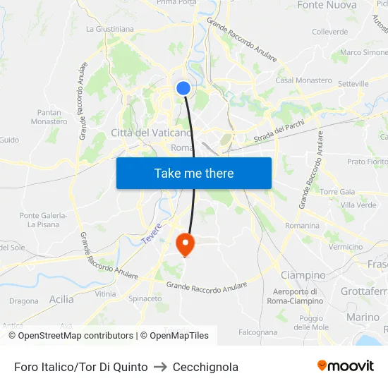 Foro Italico/Tor Di Quinto to Cecchignola map