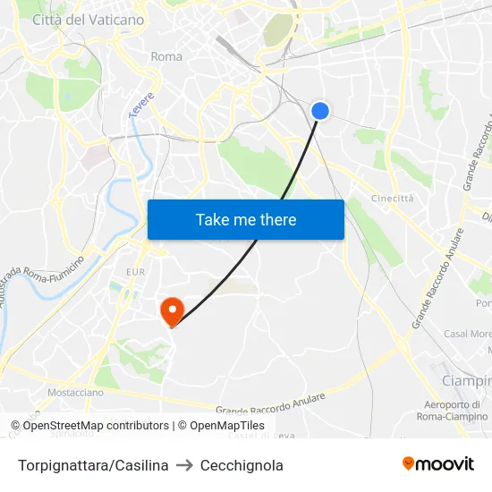Torpignattara/Casilina to Cecchignola map
