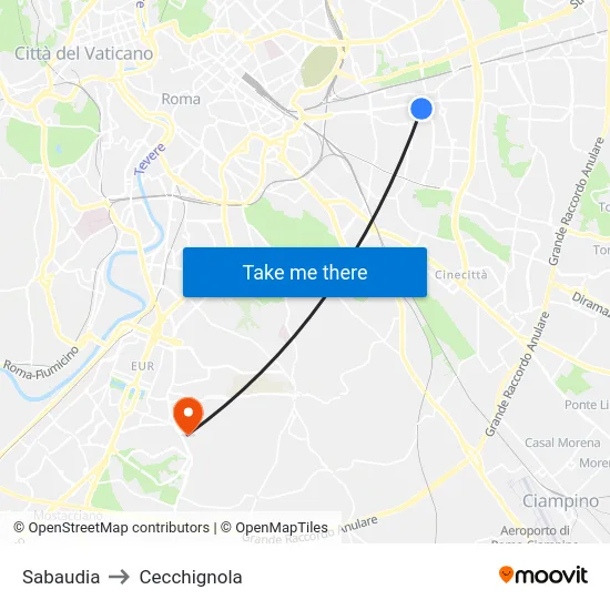 Sabaudia to Cecchignola map