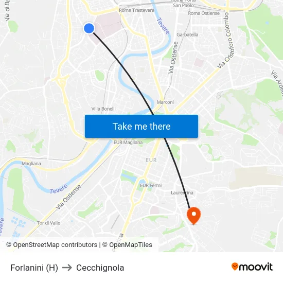 Forlanini (H) to Cecchignola map