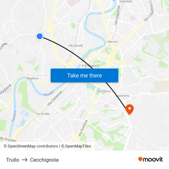 Trullo to Cecchignola map