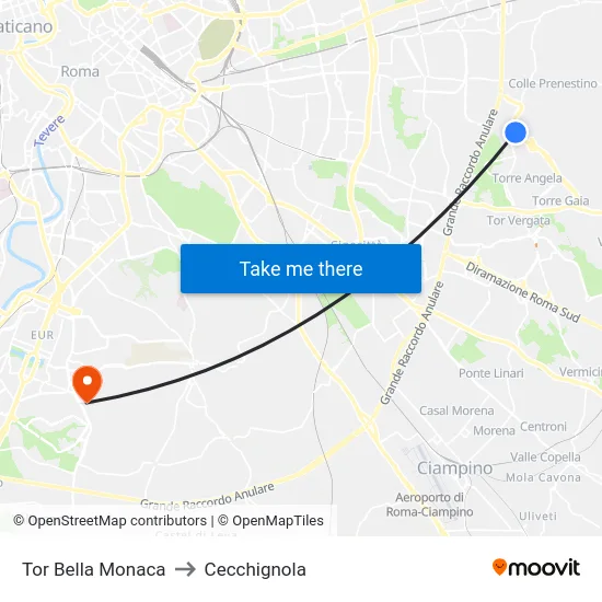 Tor Bella Monaca to Cecchignola map