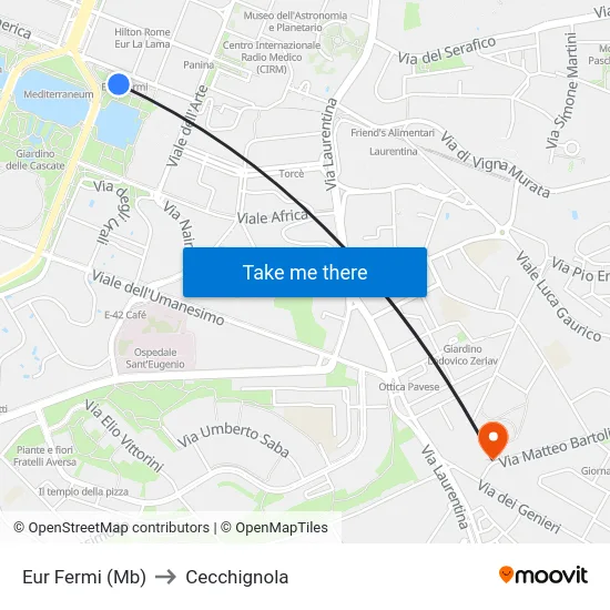 Eur Fermi (Mb) to Cecchignola map