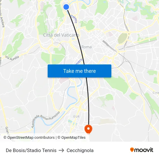 De Bosis/Stadio Tennis to Cecchignola map