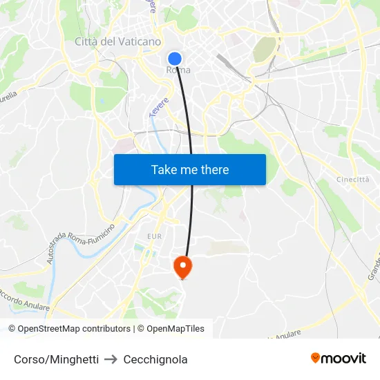Corso/Minghetti to Cecchignola map