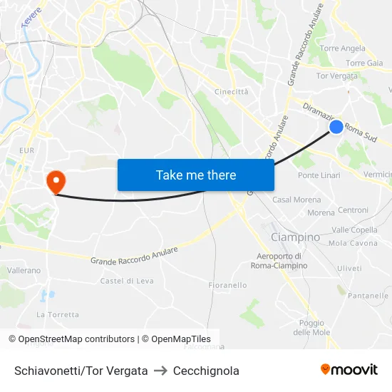 Schiavonetti/Tor Vergata to Cecchignola map