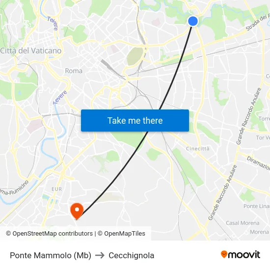 Ponte Mammolo (Mb) to Cecchignola map