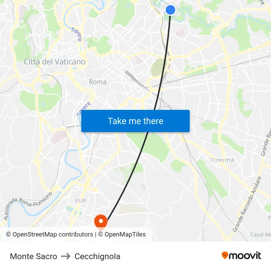 Monte Sacro to Cecchignola map