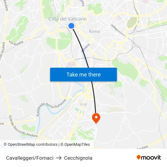 Cavalleggeri/Fornaci to Cecchignola map