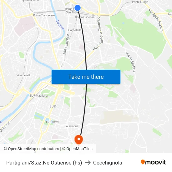Partigiani/Staz.Ne Ostiense (Fs) to Cecchignola map