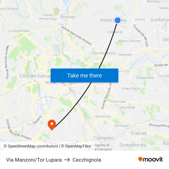 Via Manzoni/Tor Lupara to Cecchignola map