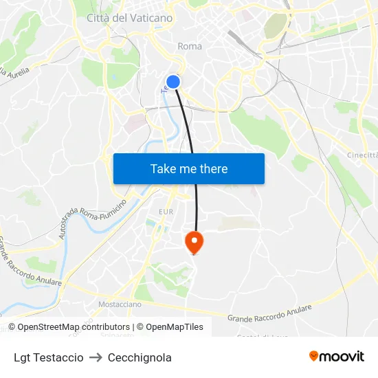 Lgt Testaccio to Cecchignola map