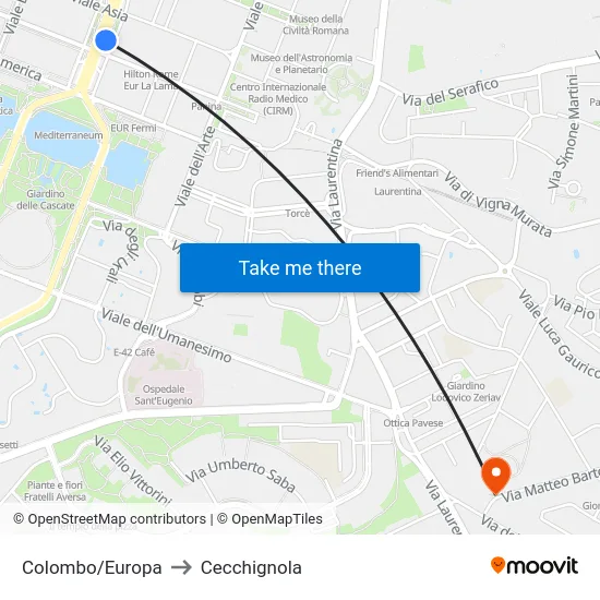 Colombo/Europa to Cecchignola map