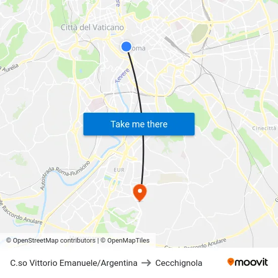 C.so Vittorio Emanuele/Argentina to Cecchignola map