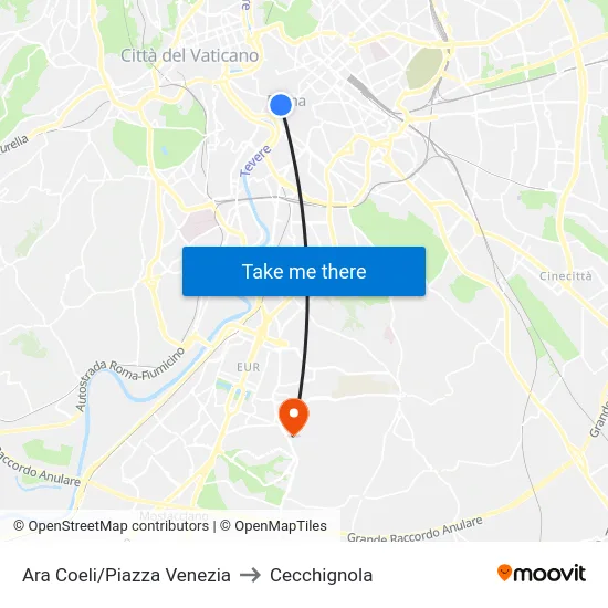 Ara Coeli/Piazza Venezia to Cecchignola map