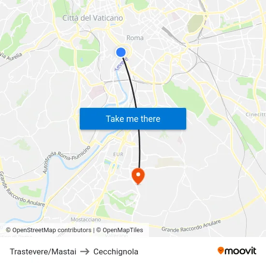 Trastevere/Mastai to Cecchignola map