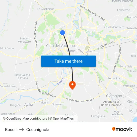 Boselli to Cecchignola map