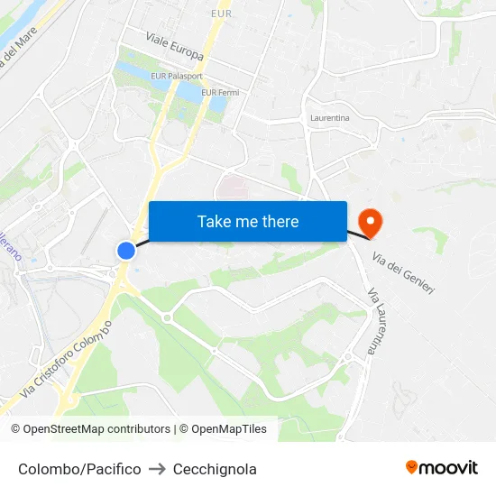 Colombo/Pacifico to Cecchignola map