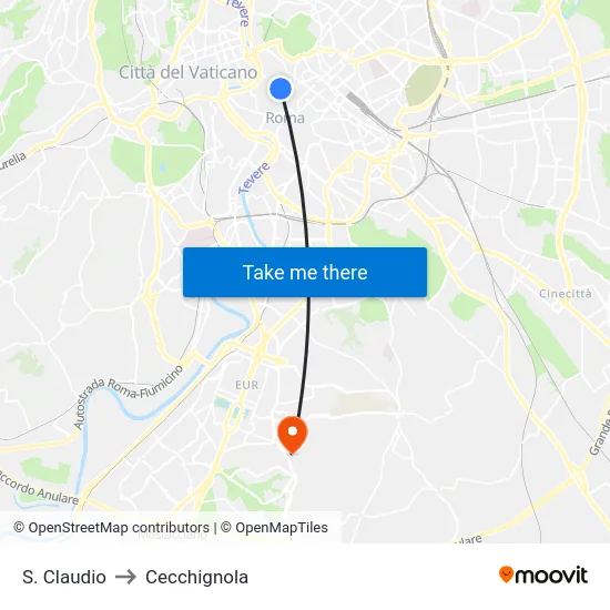 S. Claudio to Cecchignola map