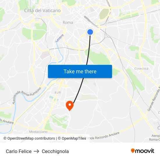 Carlo Felice to Cecchignola map