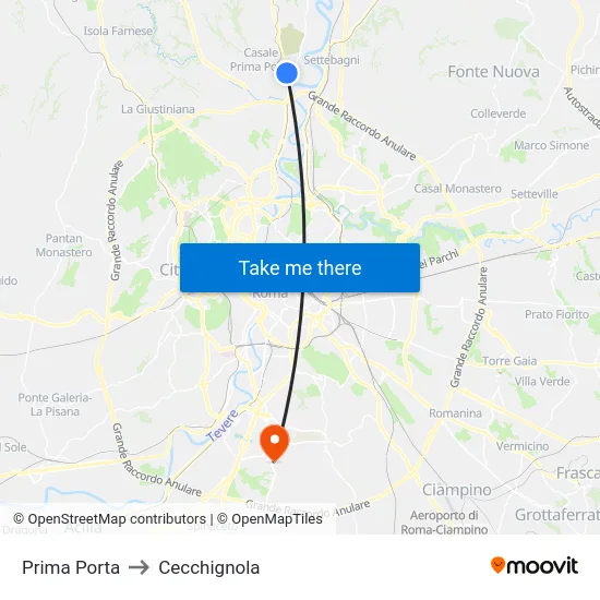 Prima Porta to Cecchignola map