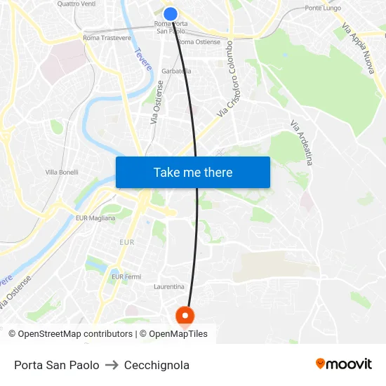 Porta San Paolo to Cecchignola map