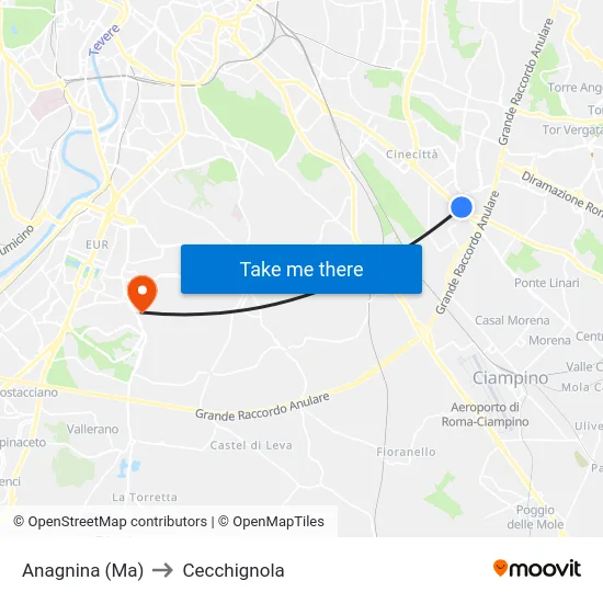 Anagnina (Ma) to Cecchignola map