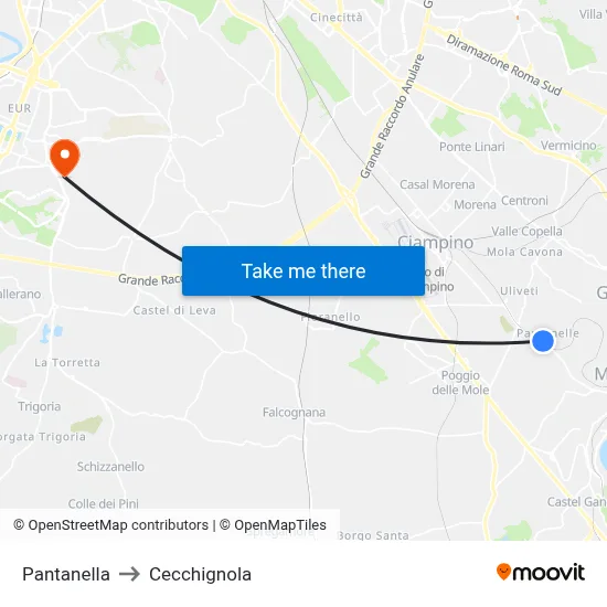 Pantanella to Cecchignola map
