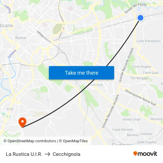 La Rustica U.I.R. to Cecchignola map
