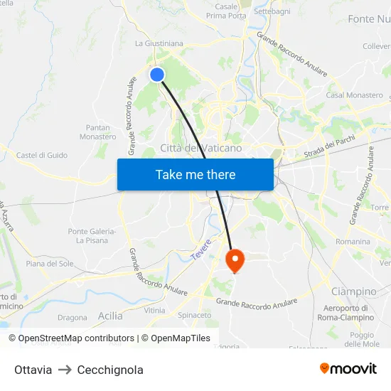 Ottavia to Cecchignola map
