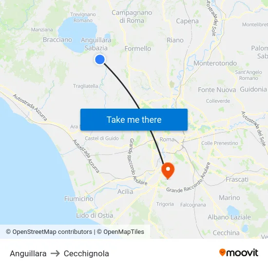Anguillara to Cecchignola map