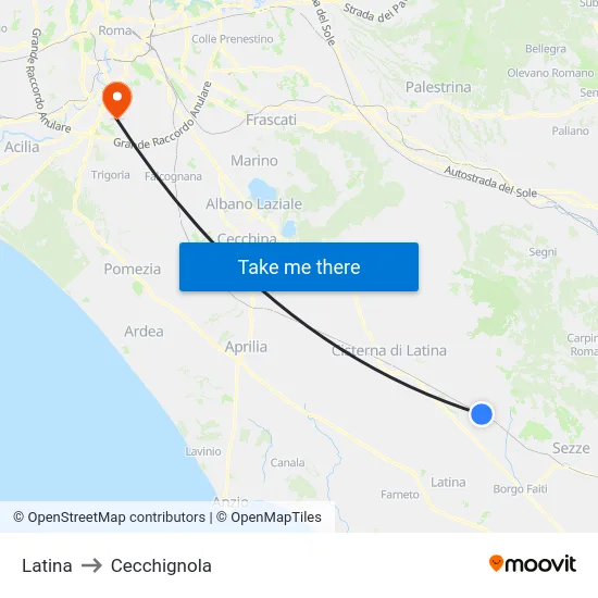 Latina to Cecchignola map