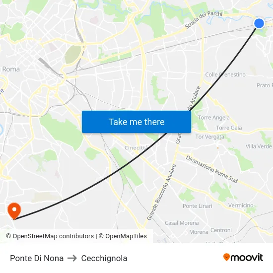 Ponte Di Nona to Cecchignola map