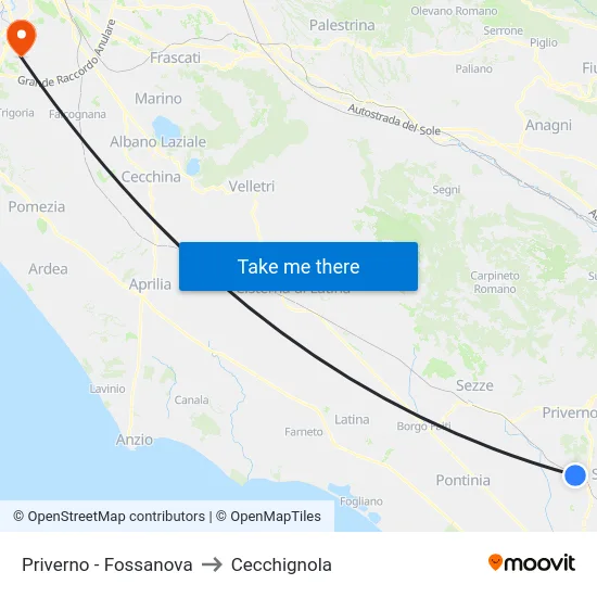 Priverno - Fossanova to Cecchignola map